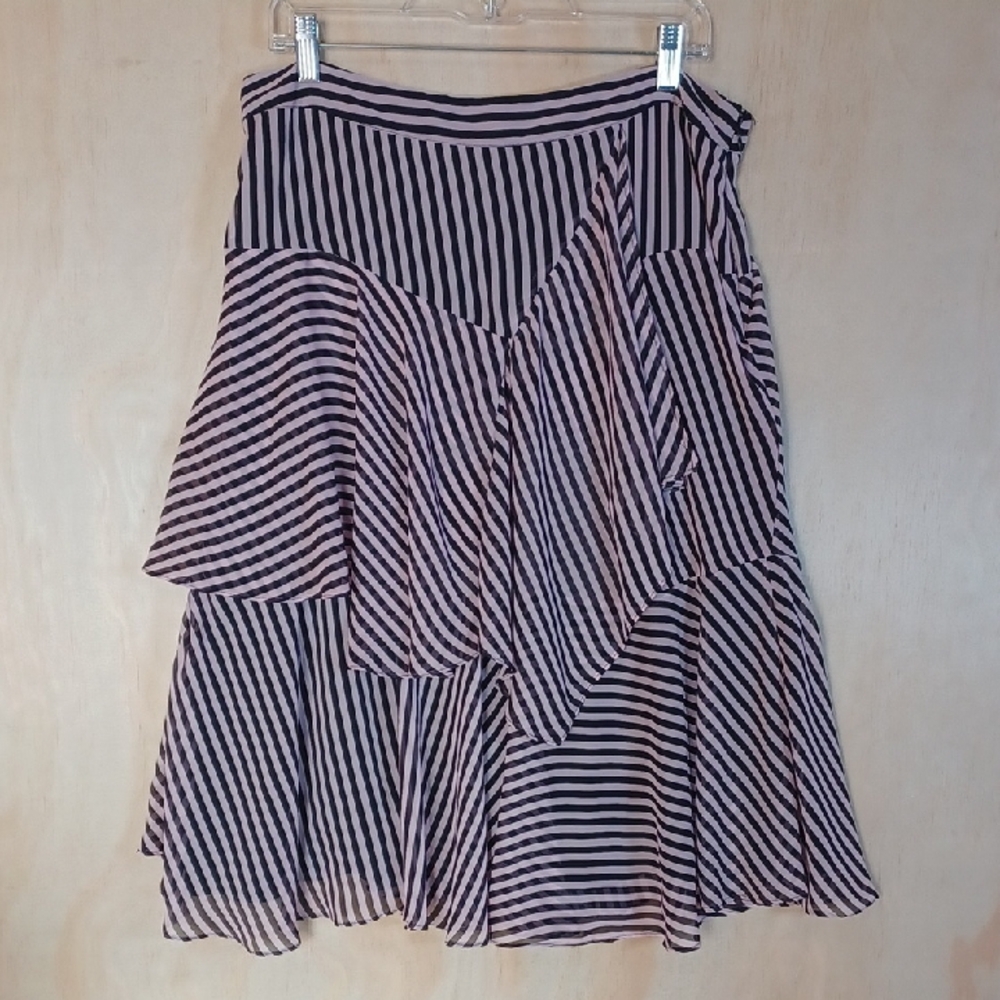 INC International Concepts Asymmetrical Black and Pink Striped Teired Skirt Y2K